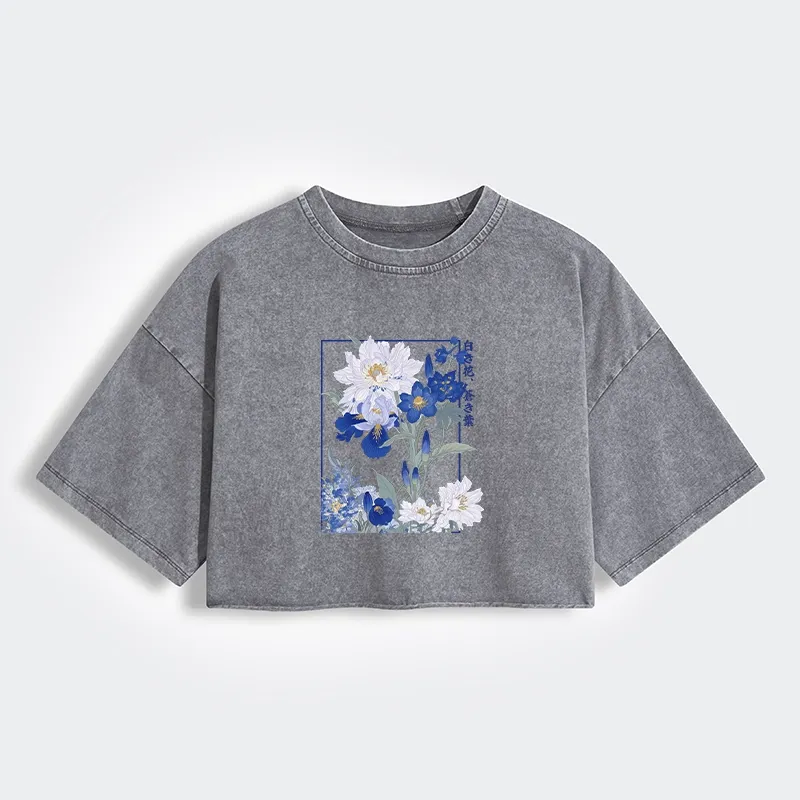 Blossoms Of The Firmament Women's Washed Crop T-Shirt
