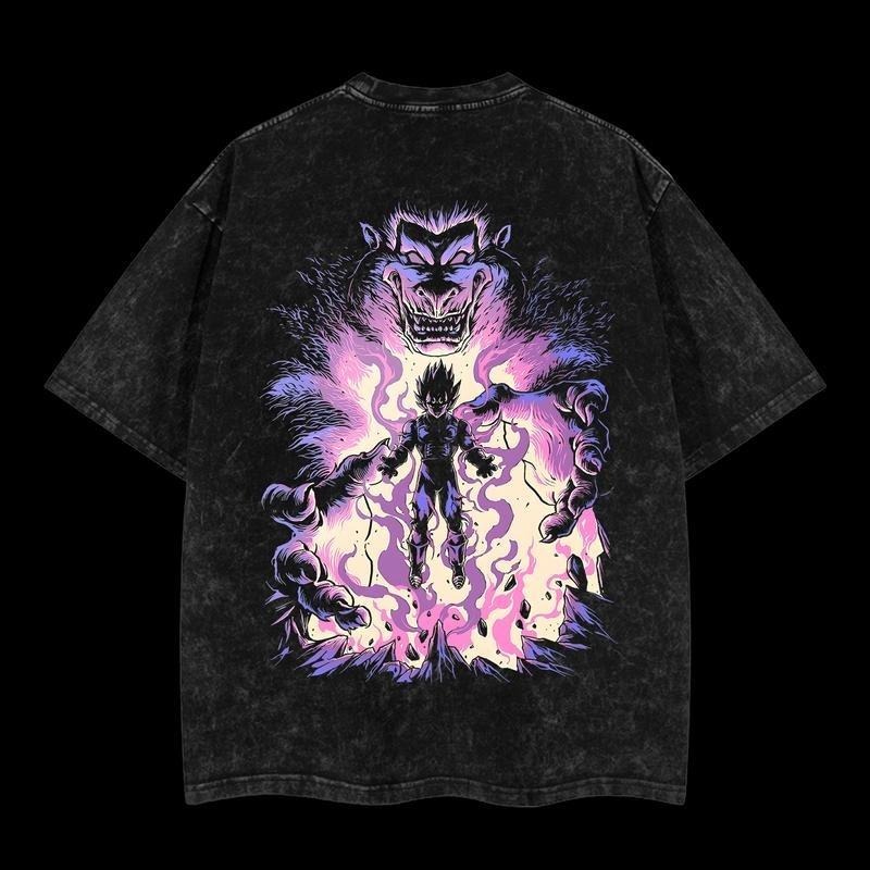 Majin Vegeta Dragon Ball Vintage Unisex Oversize Anime Manga Acid Washed Heavyweight Cotton T-shirt
