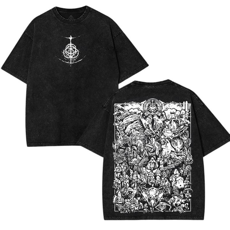 Elden Ring Lore Tee | Washed Vintage Soulslike Game Shirt, Double-Sided Print, FromSoftware Unisex Cotton Gaming Merch Top