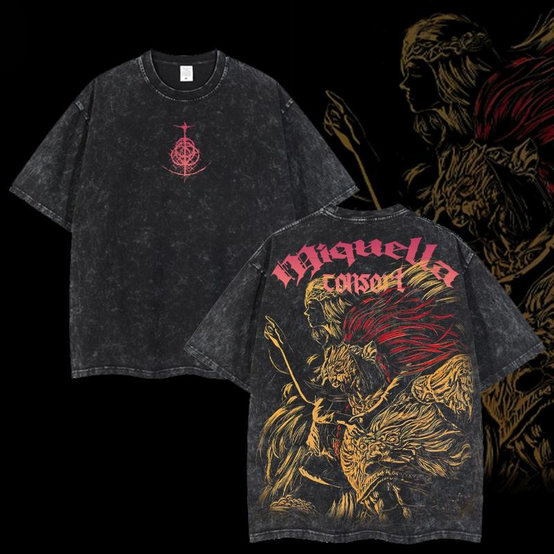 Elden Ring Retro Limited Vintage Radahn-Miquella Consort Game Oversized Washed T-Shirt
