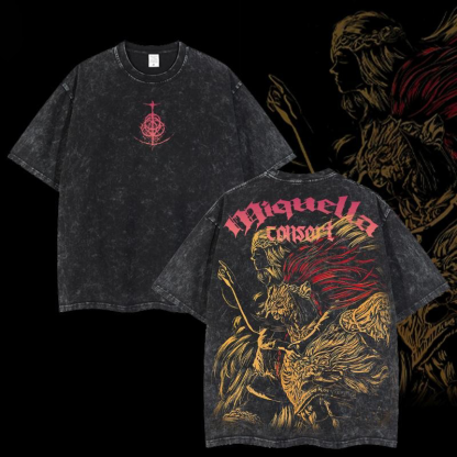 Elden Ring Retro Limited Vintage Radahn-Miquella Consort Game Oversized Washed T-Shirt