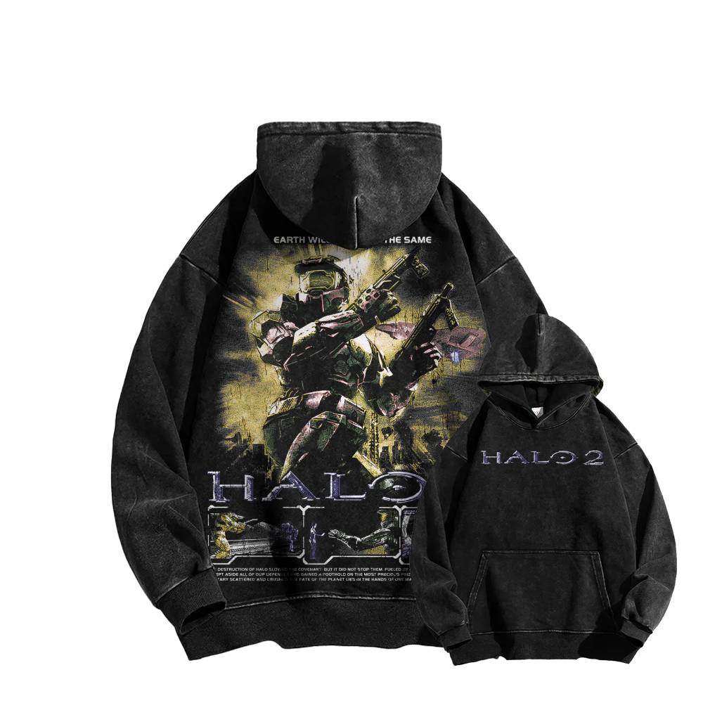 Halo Vintage Casual Washed Hoodie 2507011852 