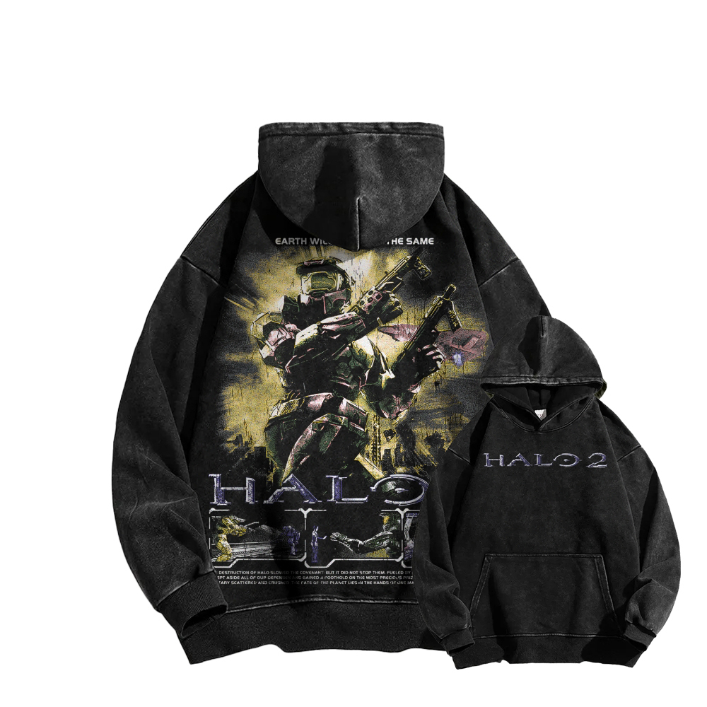 Halo Vintage Casual Washed Hoodie 2507011852 