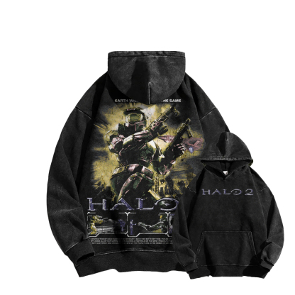 Halo Vintage Casual Washed Hoodie 2507011852 