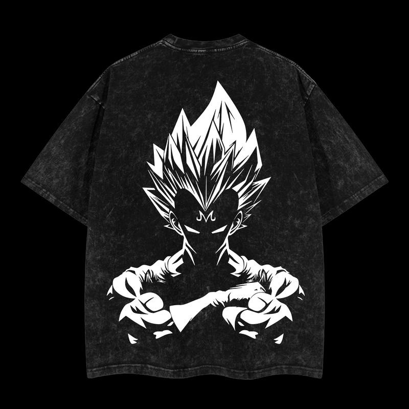 DB "Majin Vegeta" Black Edition Vintage Unisex Oversize Anime Manga Acid Washed T-shirt