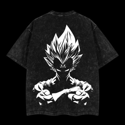 DB "Majin Vegeta" Black Edition Vintage Unisex Oversize Anime Manga Acid Washed T-shirt