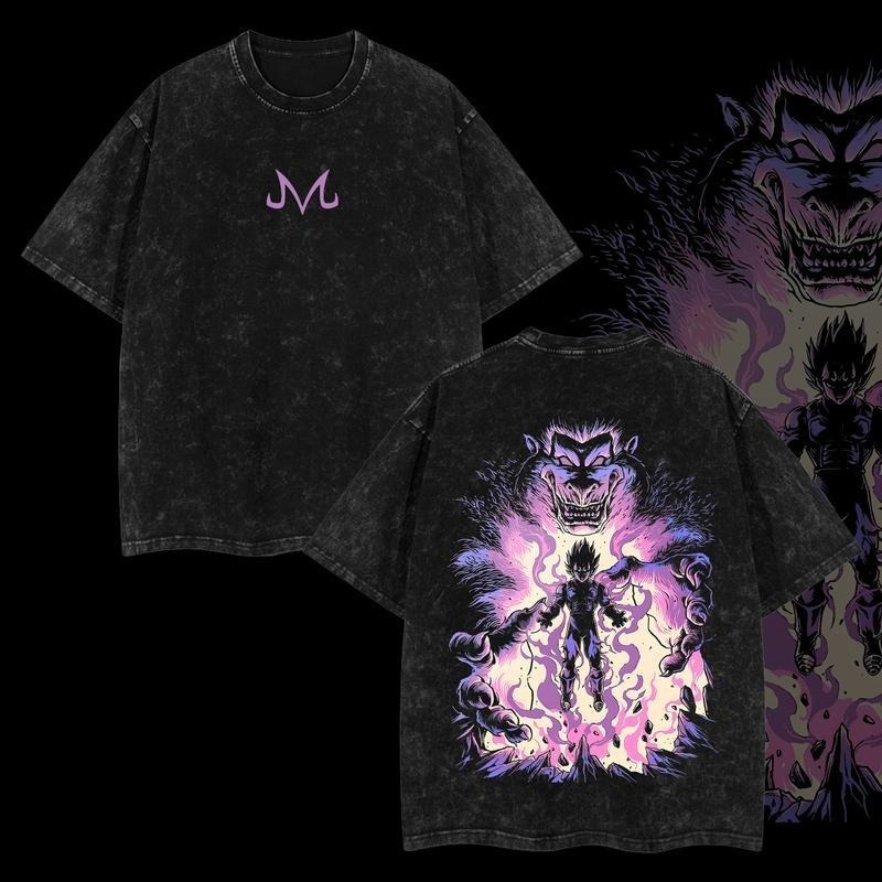 Majin Vegeta Dragon Ball Vintage Unisex Oversize Anime Manga Acid Washed Heavyweight Cotton T-shirt