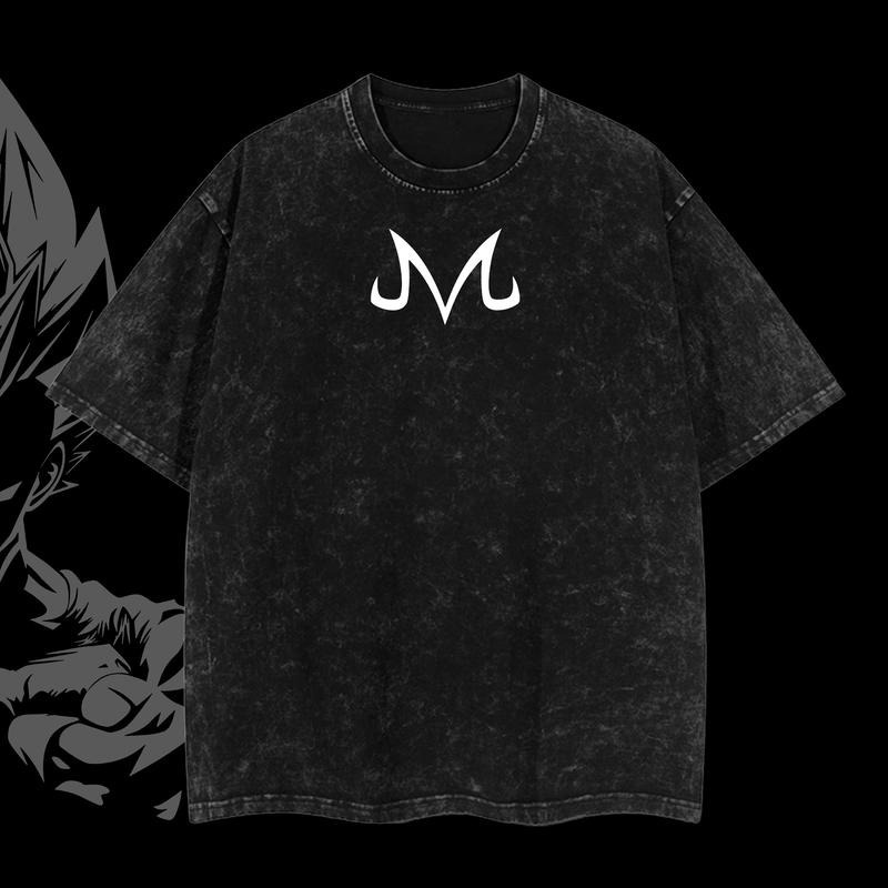 DB "Majin Vegeta" Black Edition Vintage Unisex Oversize Anime Manga Acid Washed T-shirt