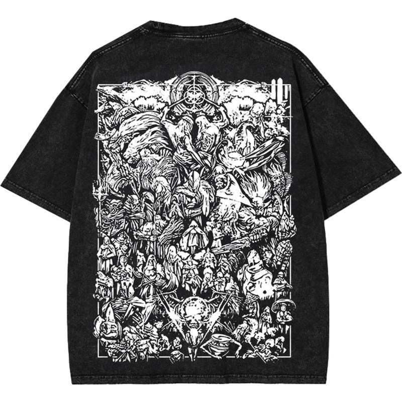 Elden Ring Lore Tee | Washed Vintage Soulslike Game Shirt, Double-Sided Print, FromSoftware Unisex Cotton Gaming Merch Top