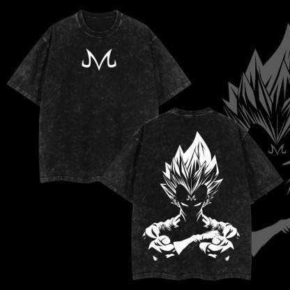 DB "Majin Vegeta" Black Edition Vintage Unisex Oversize Anime Manga Acid Washed T-shirt