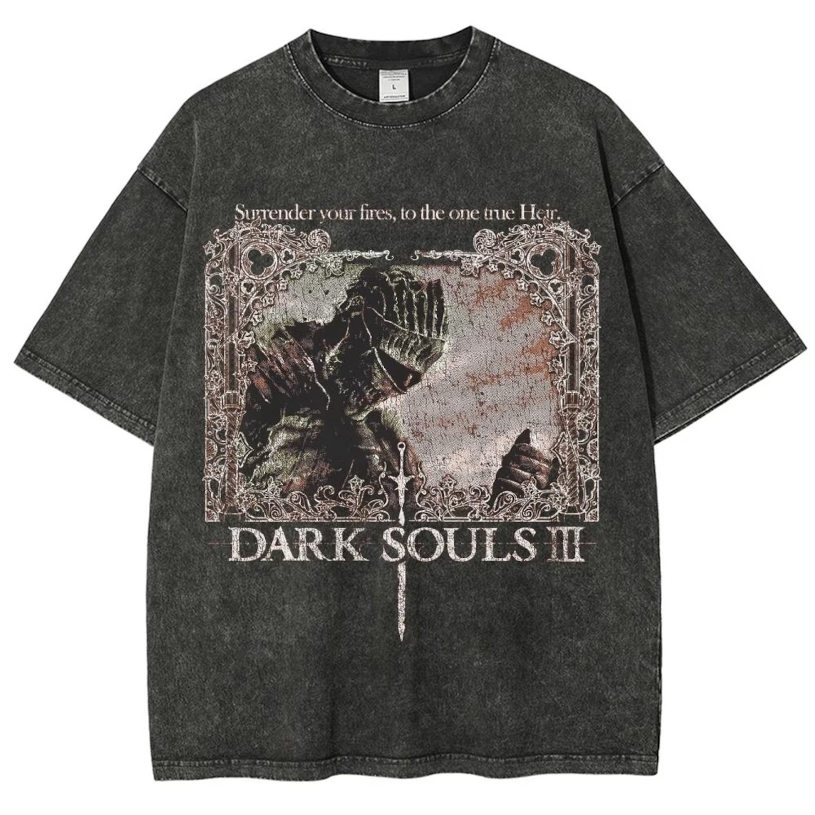 Dark Souls Vintage Wash T-Shirt, Soulsborne Inspired, Video Game Aesthetic, Metal Style
