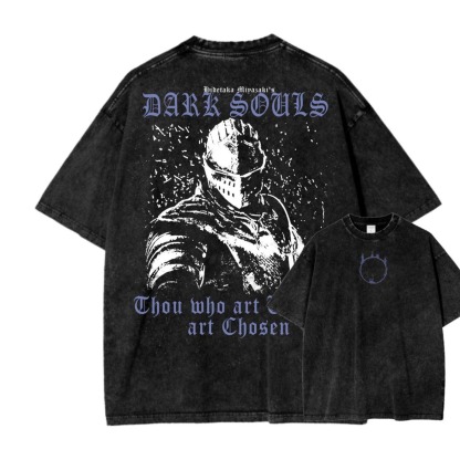 Dark Souls Vintage Wash T-Shirt, Soulsborne Inspired, Video Game Aesthetic, Metal Style