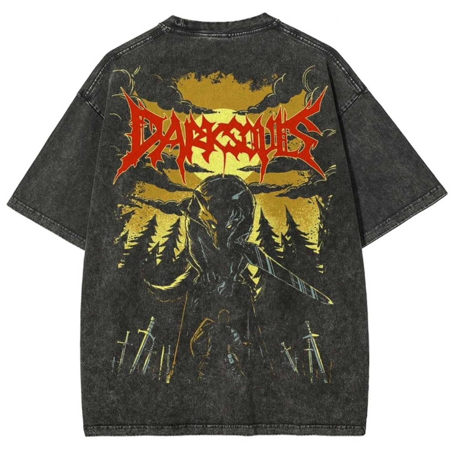 Dark Souls Vintage Wash T-Shirt, Soulsborne Inspired, Video Game Aesthetic, Metal Style