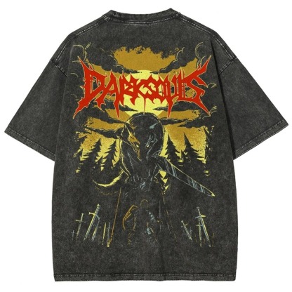 Dark Souls Vintage Wash T-Shirt, Soulsborne Inspired, Video Game Aesthetic, Metal Style