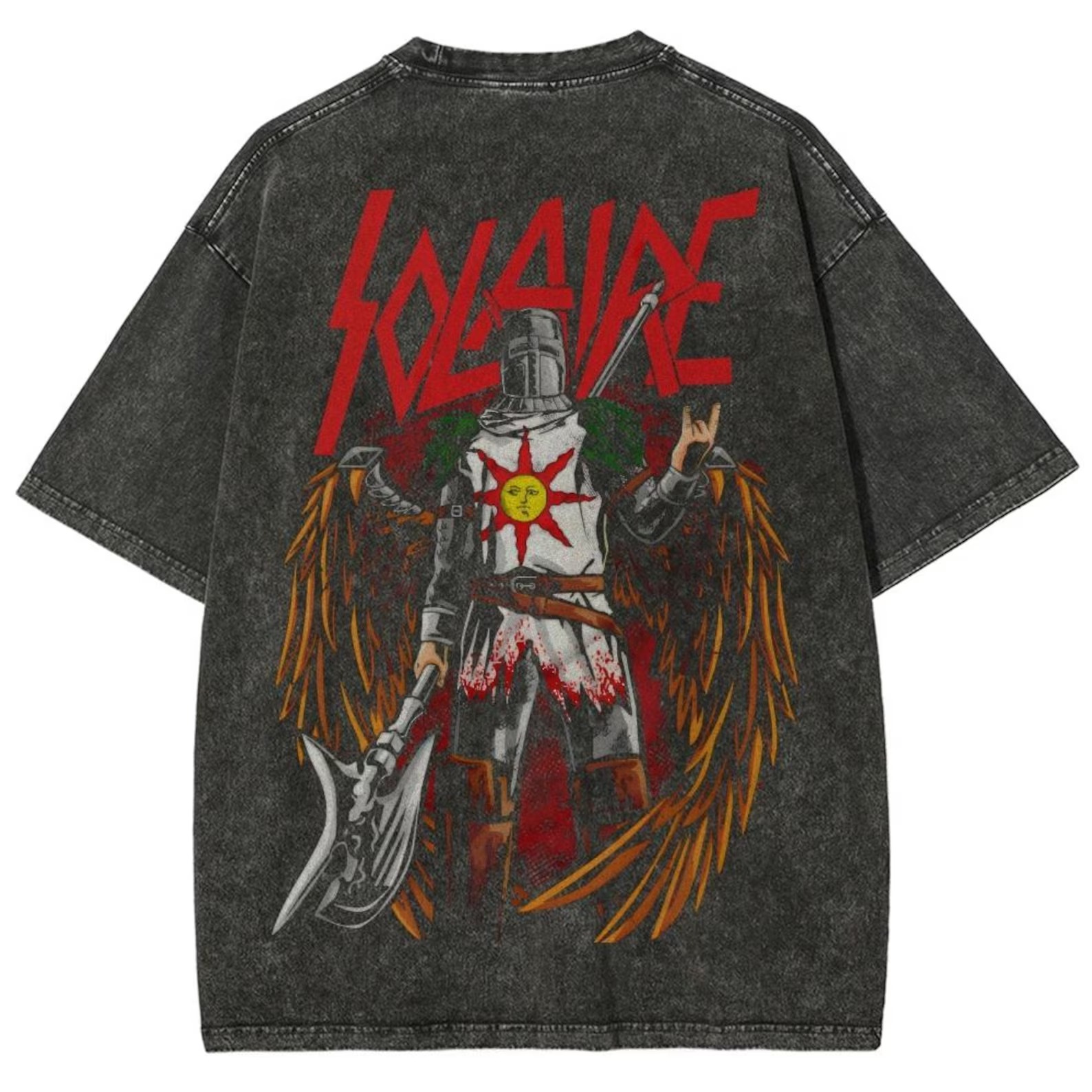 Dark Souls Vintage Wash T-Shirt, Soulsborne Inspired, Video Game Aesthetic, Metal Style