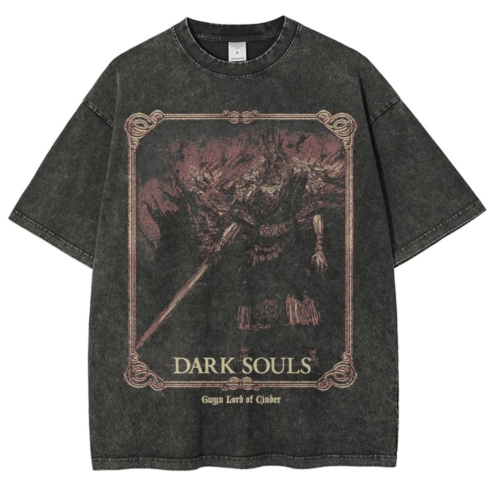 Dark Souls Vintage Wash T-Shirt, Soulsborne Inspired, Video Game Aesthetic, Metal Style