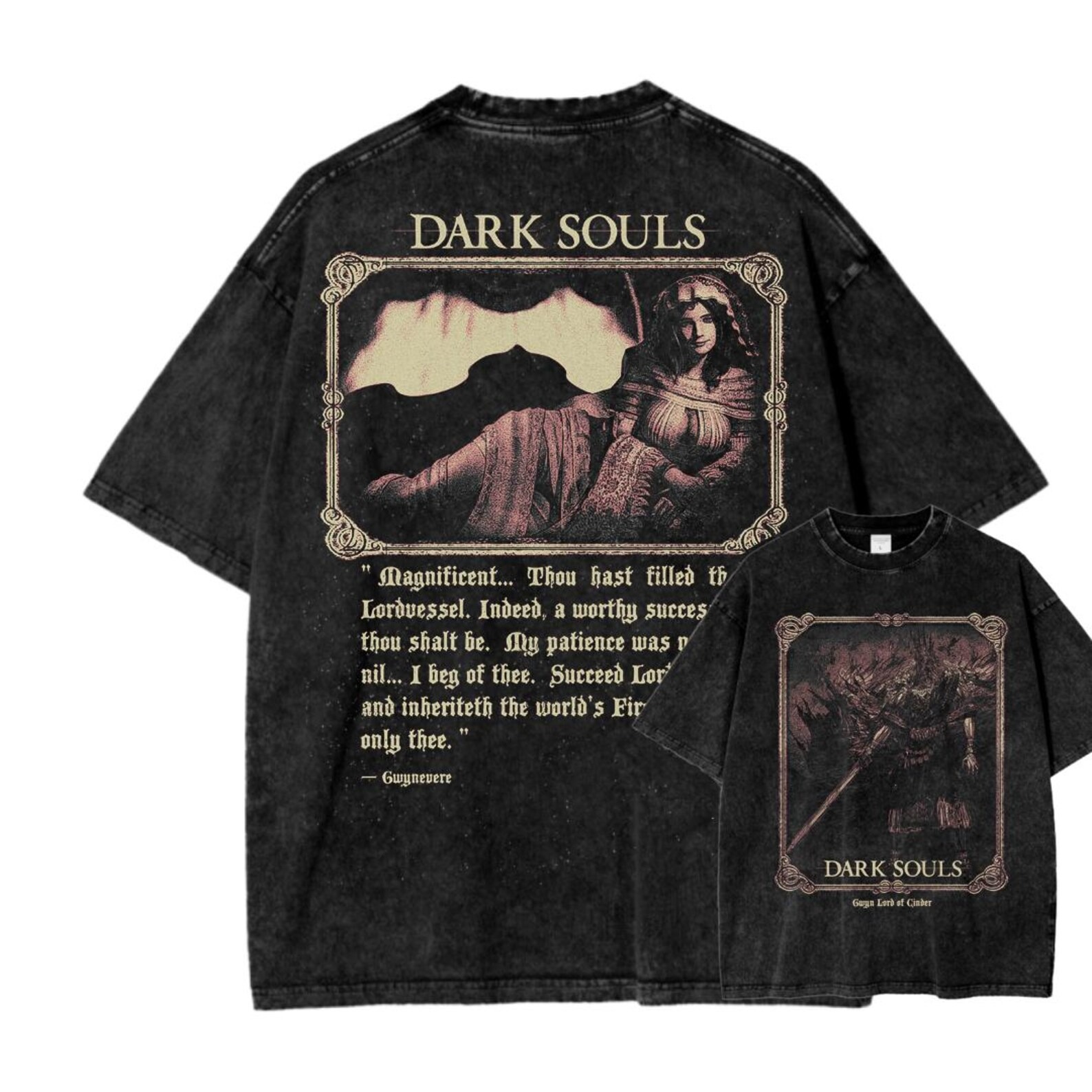 Dark Souls Vintage Wash T-Shirt, Soulsborne Inspired, Video Game Aesthetic, Metal Style