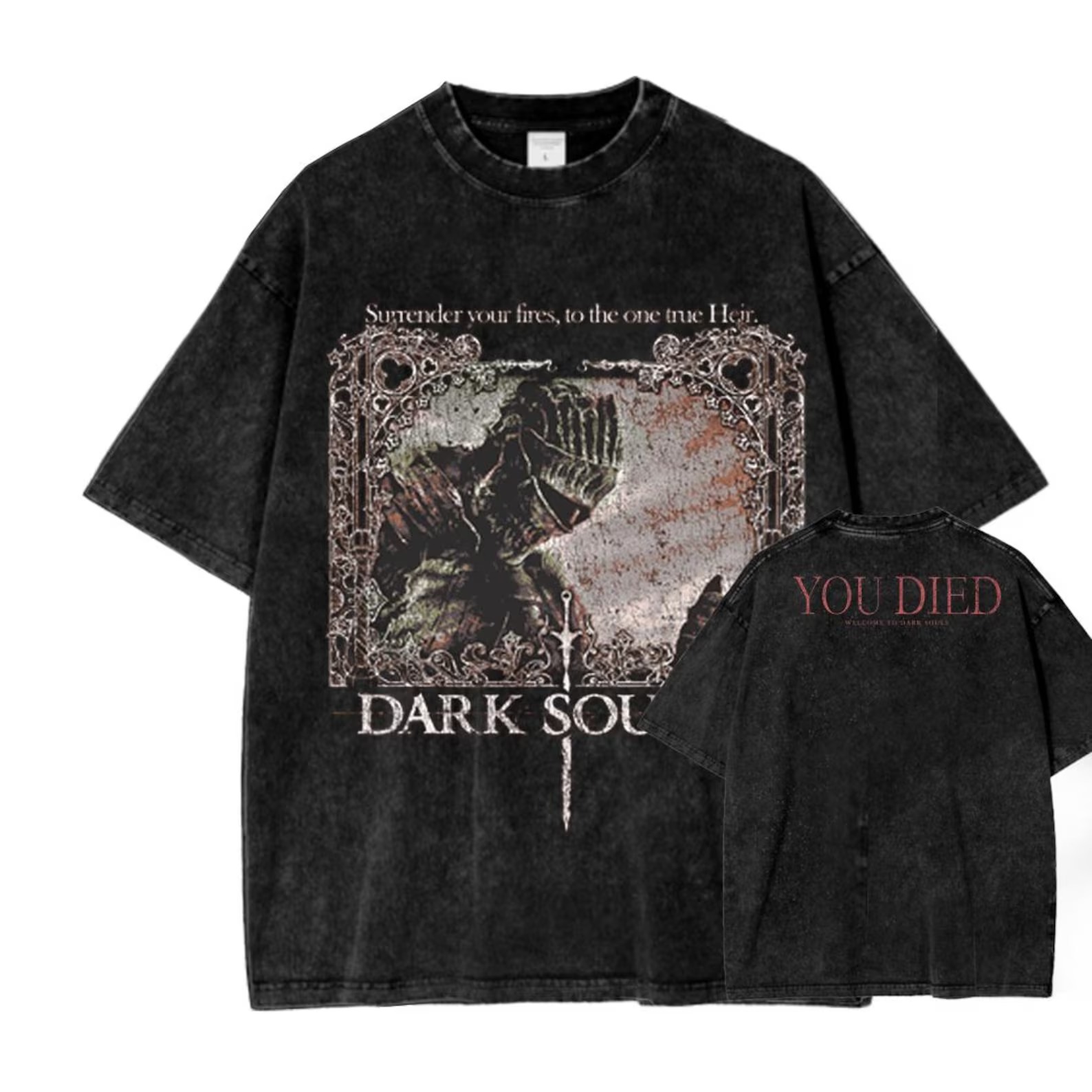 Dark Souls Vintage Wash T-Shirt, Soulsborne Inspired, Video Game Aesthetic, Metal Style