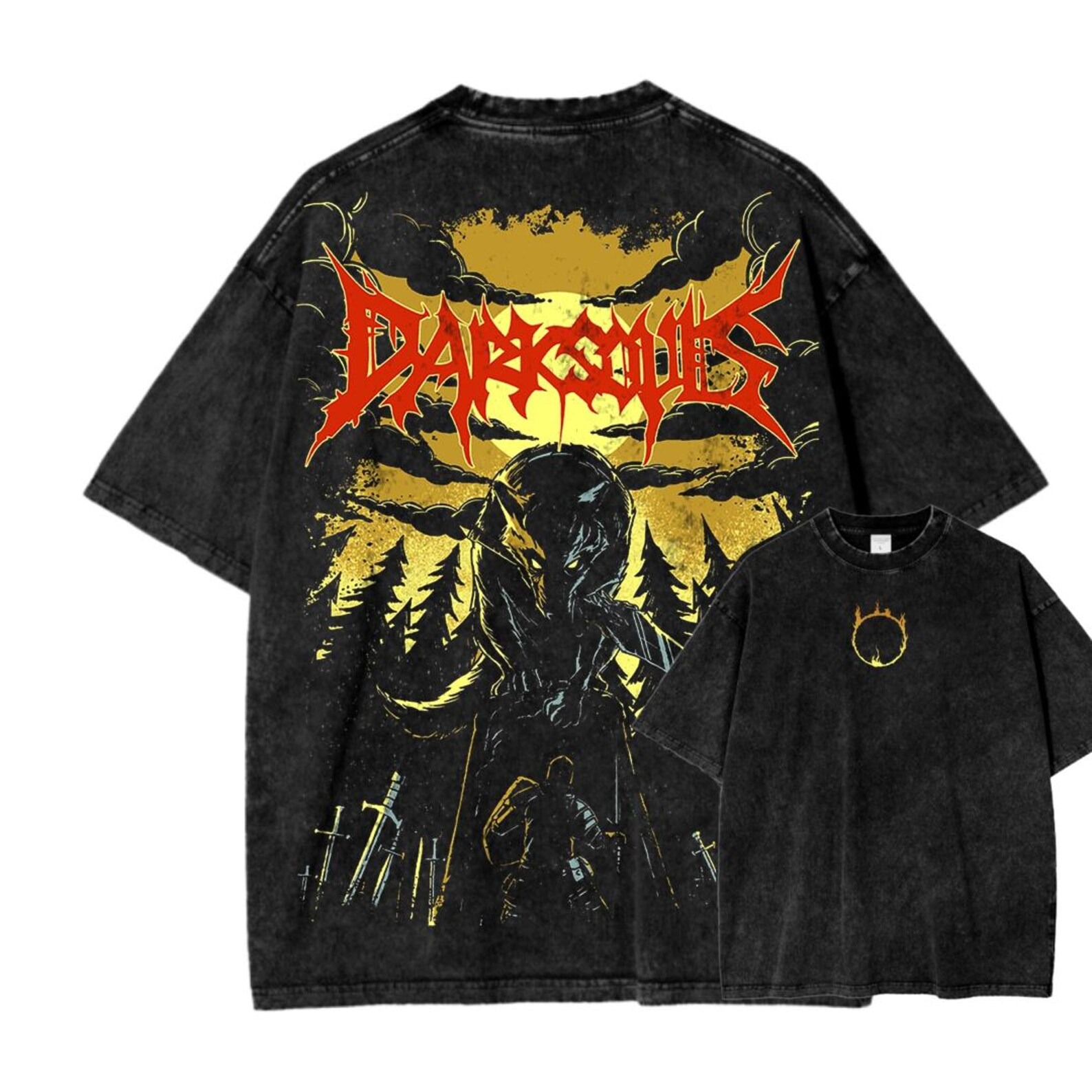 Dark Souls Vintage Wash T-Shirt, Soulsborne Inspired, Video Game Aesthetic, Metal Style