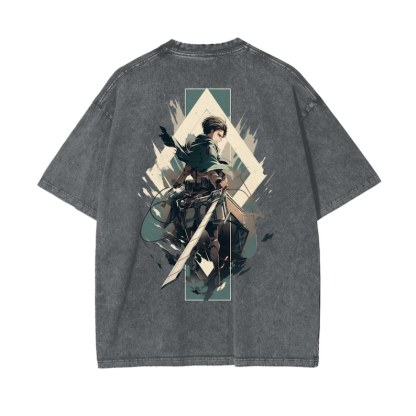 Attack on Titan Anime Oversize Acid Washed T-Shirt Eren Jeager Anime Tee Gift For Him