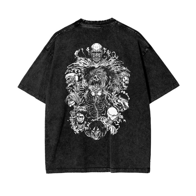 Attack on Titan Anime Acid Washed Oversize T-Shirt Eren Jeager Anime Tee Gift For Him