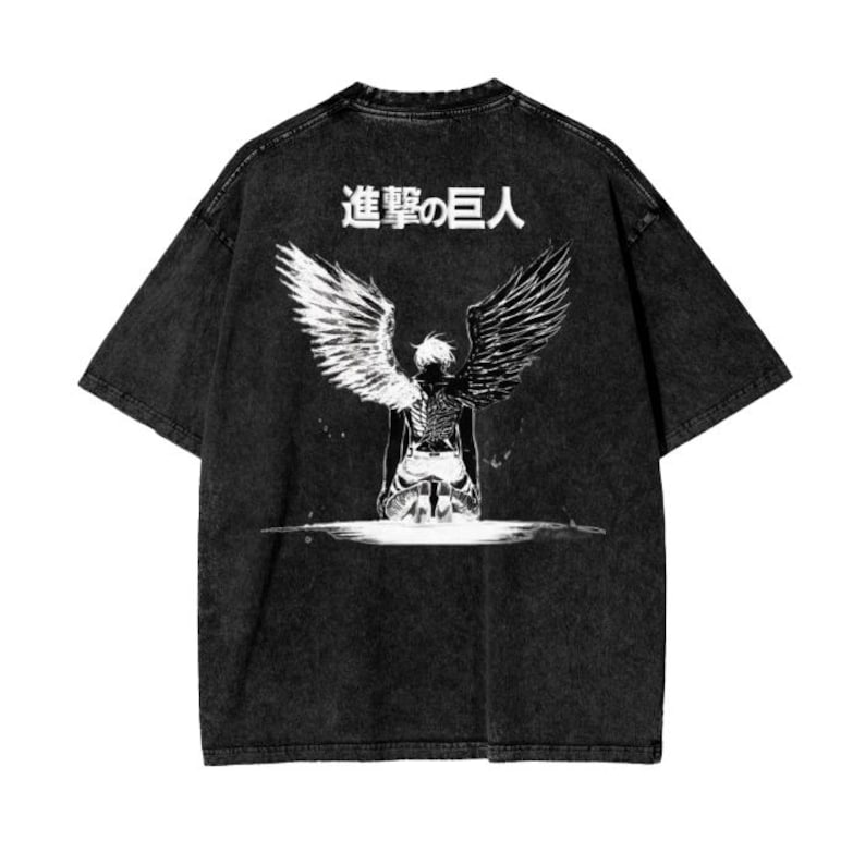 Attack on Titan Anime Oversize Acid Washed T-Shirt Eren Jeager Anime Tee Gift For Him