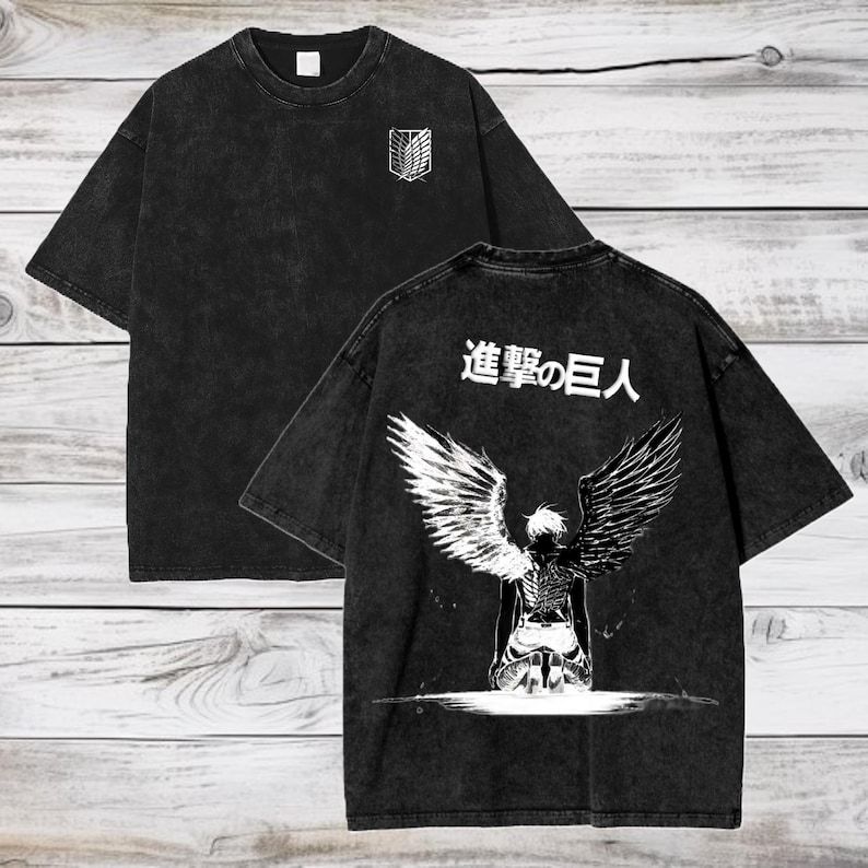 Attack on Titan Anime Oversize Acid Washed T-Shirt Eren Jeager Anime Tee Gift For Him