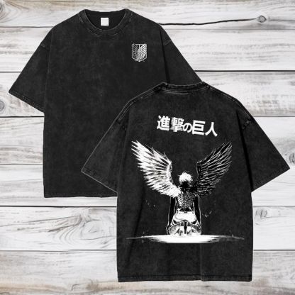Attack on Titan Anime Oversize Acid Washed T-Shirt Eren Jeager Anime Tee Gift For Him