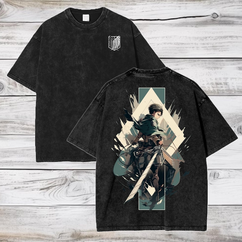 Attack on Titan Anime Oversize Acid Washed T-Shirt Eren Jeager Anime Tee Gift For Him
