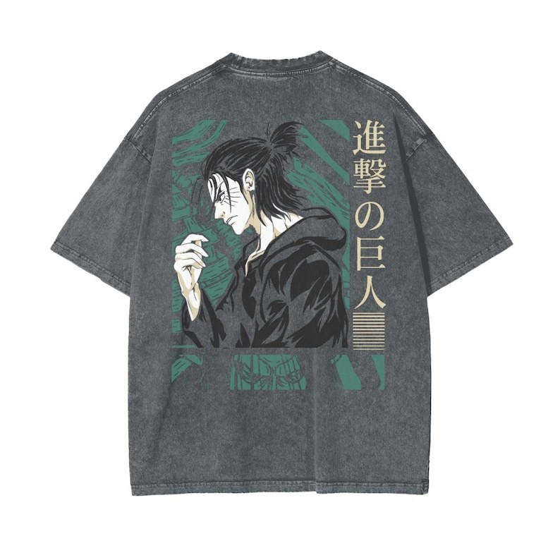 Attack on Titan Anime Acid Washed Oversize T-Shirt Eren Jeager Anime Tee Gift For Him