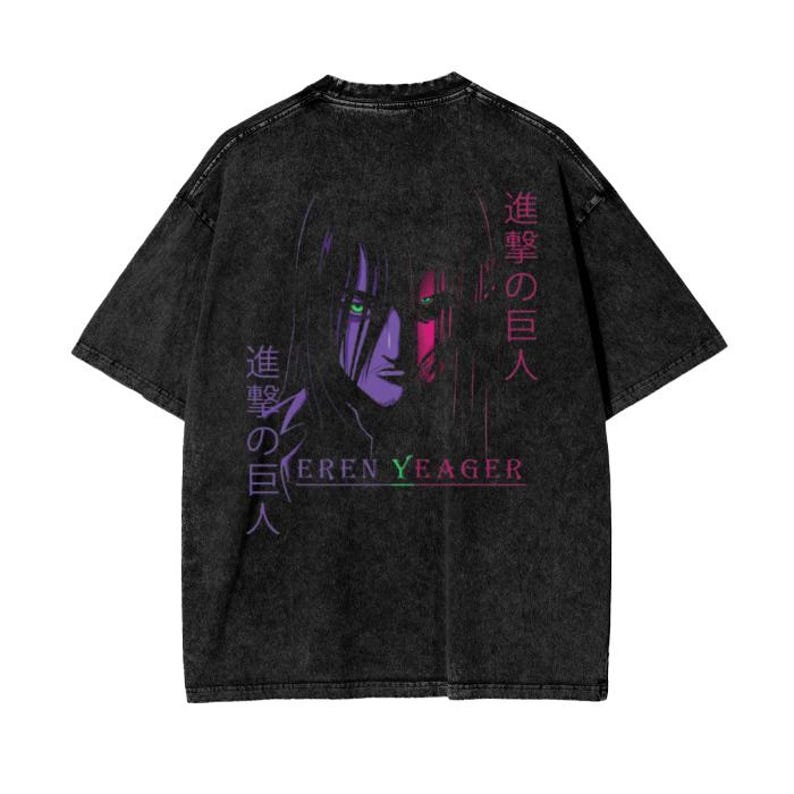 Attack on Titan Anime Acid Wash Oversize T-Shirt Eren Jeager Anime Tee Gift For Him