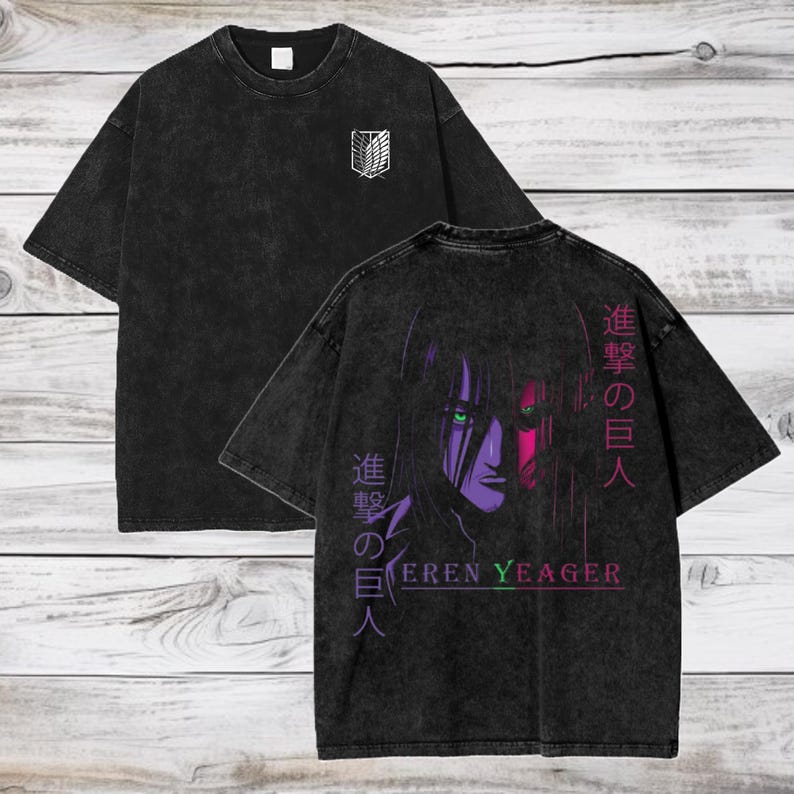 Attack on Titan Anime Acid Wash Oversize T-Shirt Eren Jeager Anime Tee Gift For Him