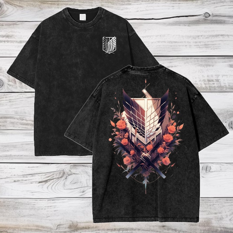 Attack on Titan Anime Acid Washed Oversize T-Shirt Scout Regiment Anime Tee Gift For Him