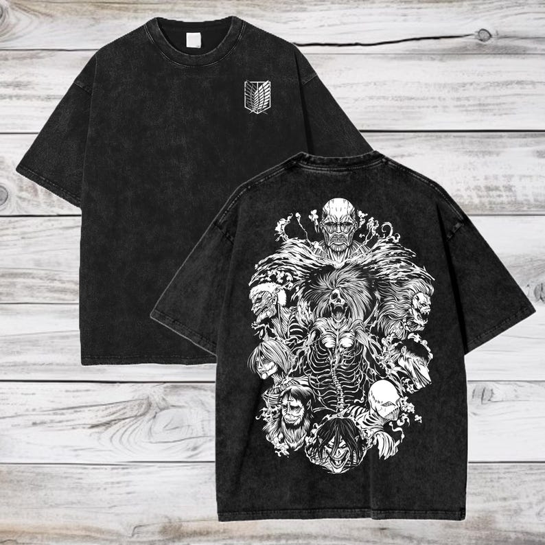 Attack on Titan Anime Acid Washed Oversize T-Shirt Eren Jeager Anime Tee Gift For Him
