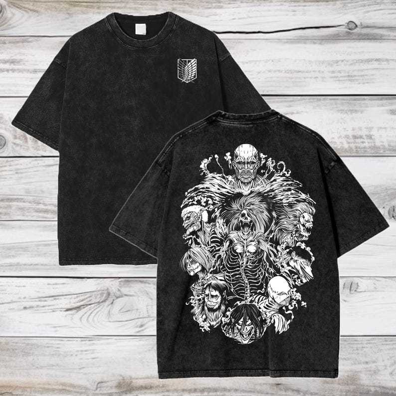 Attack on Titan Anime Acid Washed Oversize T-Shirt Eren Jeager Anime Tee Gift For Him