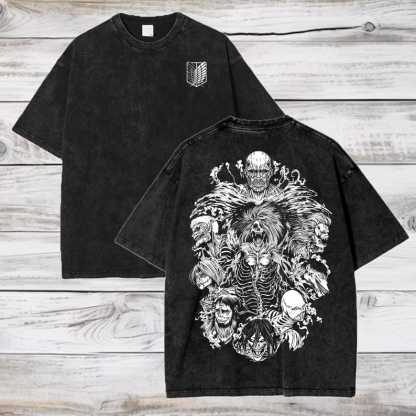 Attack on Titan Anime Acid Washed Oversize T-Shirt Eren Jeager Anime Tee Gift For Him
