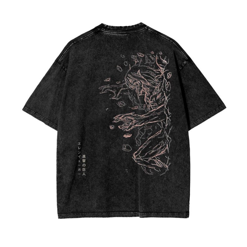 Attack on Titan Anime Oversize Acid Washed T-Shirt Eren Jeager Anime Tee Gift For Him
