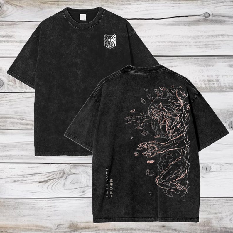 Attack on Titan Anime Oversize Acid Washed T-Shirt Eren Jeager Anime Tee Gift For Him