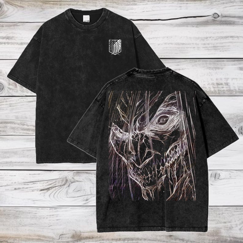 Attack on Titan Anime Acid Washed Oversize T-Shirt Eren Jeager Anime Tee Gift For Him