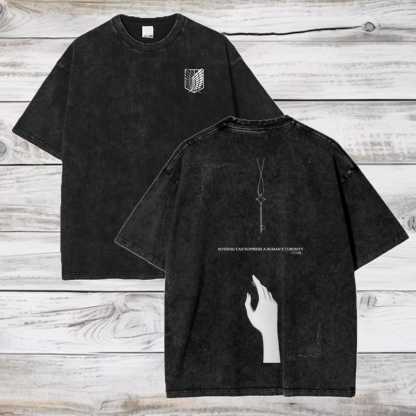 Attack on Titan Anime Acid Washed Oversize T-Shirt Eren Jeager Anime Tee Gift For Him