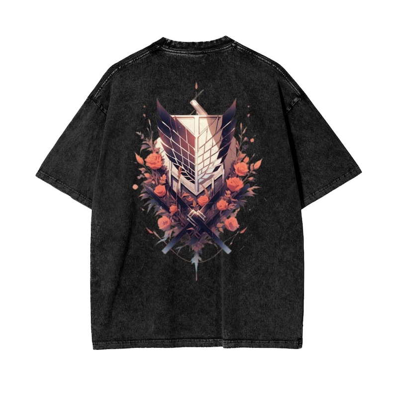 Attack on Titan Anime Acid Washed Oversize T-Shirt Scout Regiment Anime Tee Gift For Him