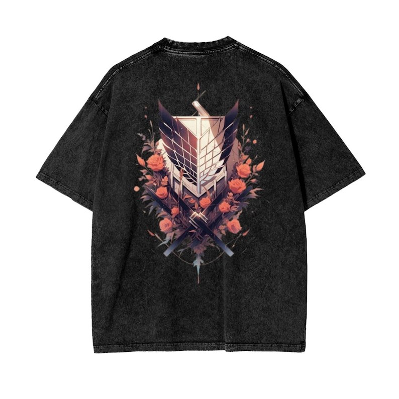 Attack on Titan Anime Acid Washed Oversize T-Shirt Scout Regiment Anime Tee Gift For Him