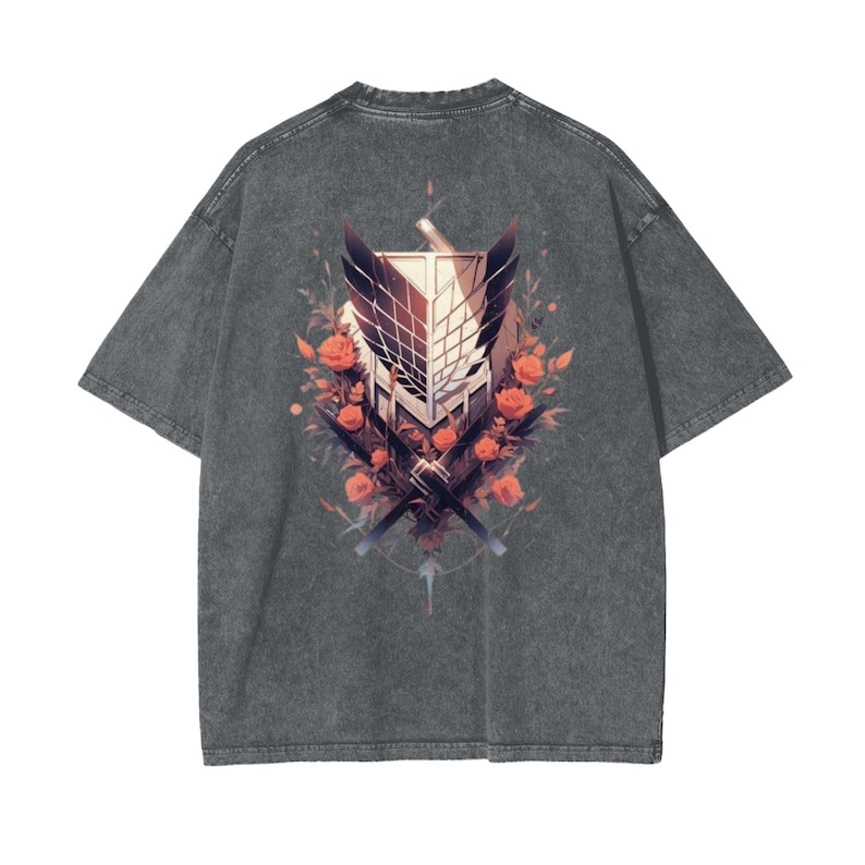 Attack on Titan Anime Acid Washed Oversize T-Shirt Scout Regiment Anime Tee Gift For Him