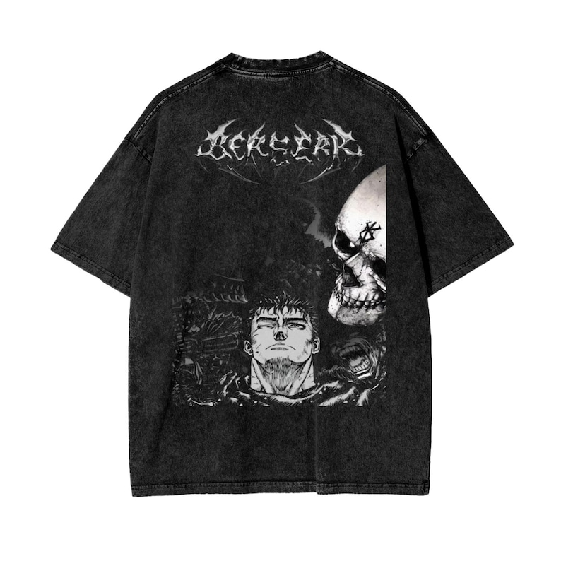 Berserk Anime Acid Washed Oversize T-Shirt Guts Anime Tee Gift For Him