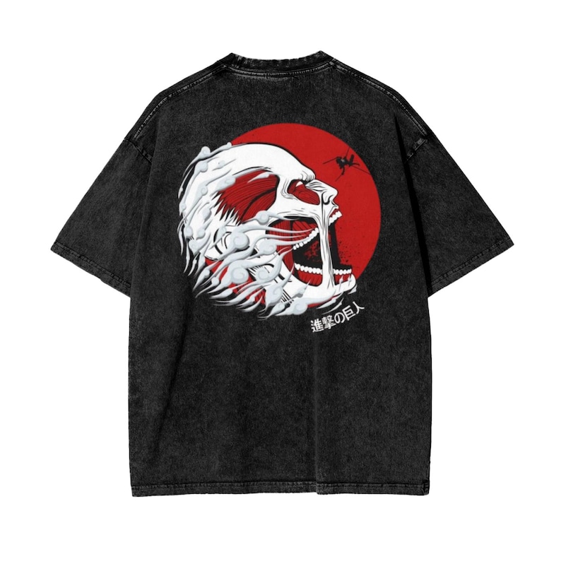 Attack on Titan Anime Acid Washed OversizeT-Shirt Colossal Titan Anime Tee Gift For Him