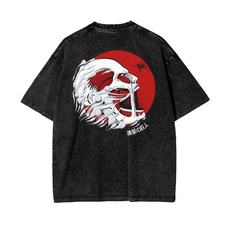 Attack on Titan Anime Acid Washed OversizeT-Shirt Colossal Titan Anime Tee Gift For Him