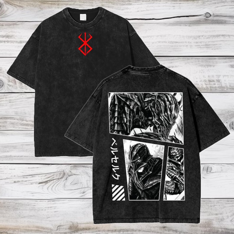 Berserk Anime Acid Washed Oversize T-Shirt Berserk Anime Tee Gift For Him