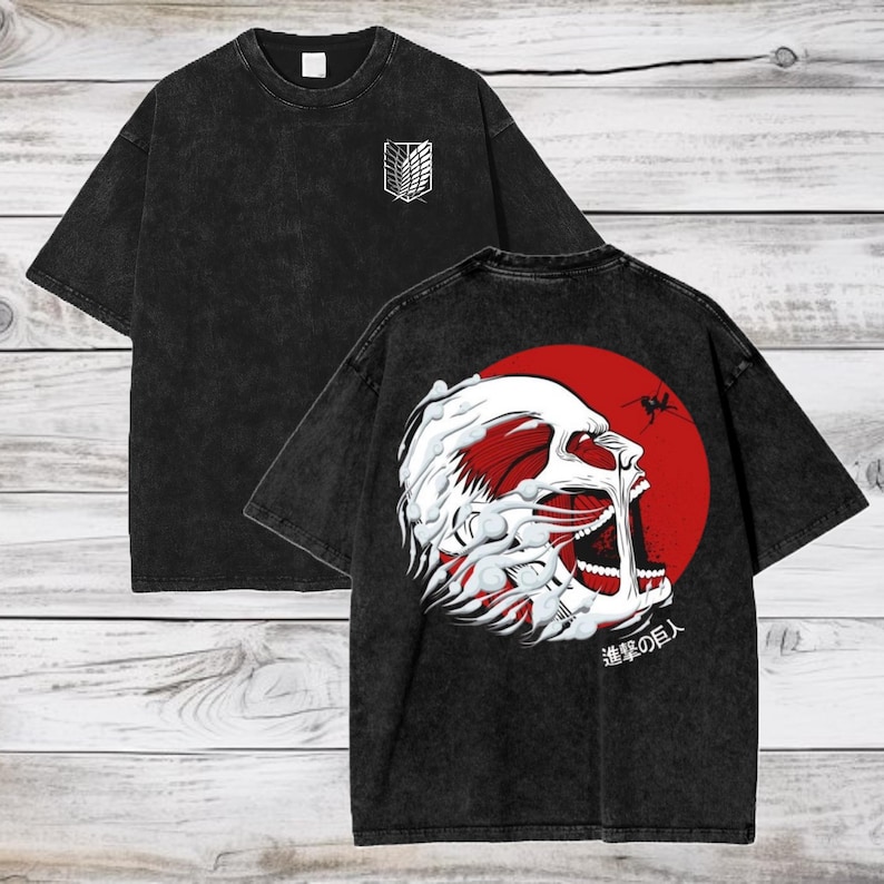Attack on Titan Anime Acid Washed OversizeT-Shirt Colossal Titan Anime Tee Gift For Him