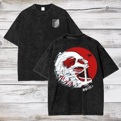 Attack on Titan Anime Acid Washed OversizeT-Shirt Colossal Titan Anime Tee Gift For Him