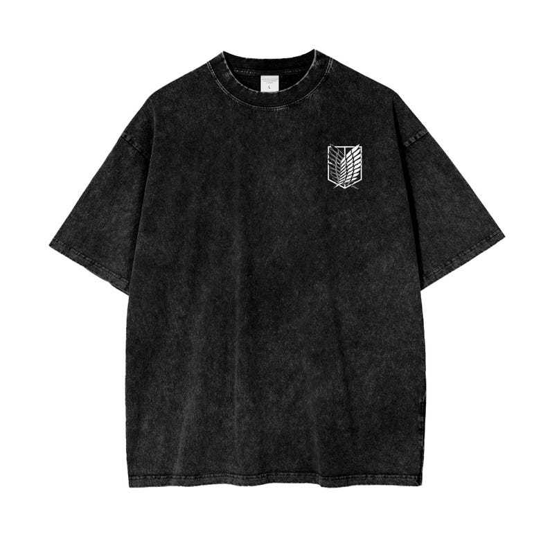 Attack On Titan Anime Acid Washed Oversize T-Shirt Eren Jeager Anime Tee Gift For Him